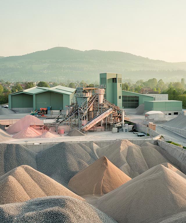 Produktionsstandort von Helvetic Construction am Chemin du Bois-Neuf in Nyon mit Lagerflächen für Zuschlagstoffe
