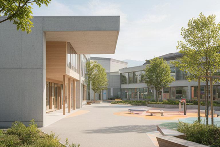 Schulhauserweiterung in Morges mit Betonbau und offenem Pausenplatz